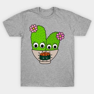 Cute Cactus Design #242: Pretty Cacti With Flowers In Sushi Bowl T-Shirt
